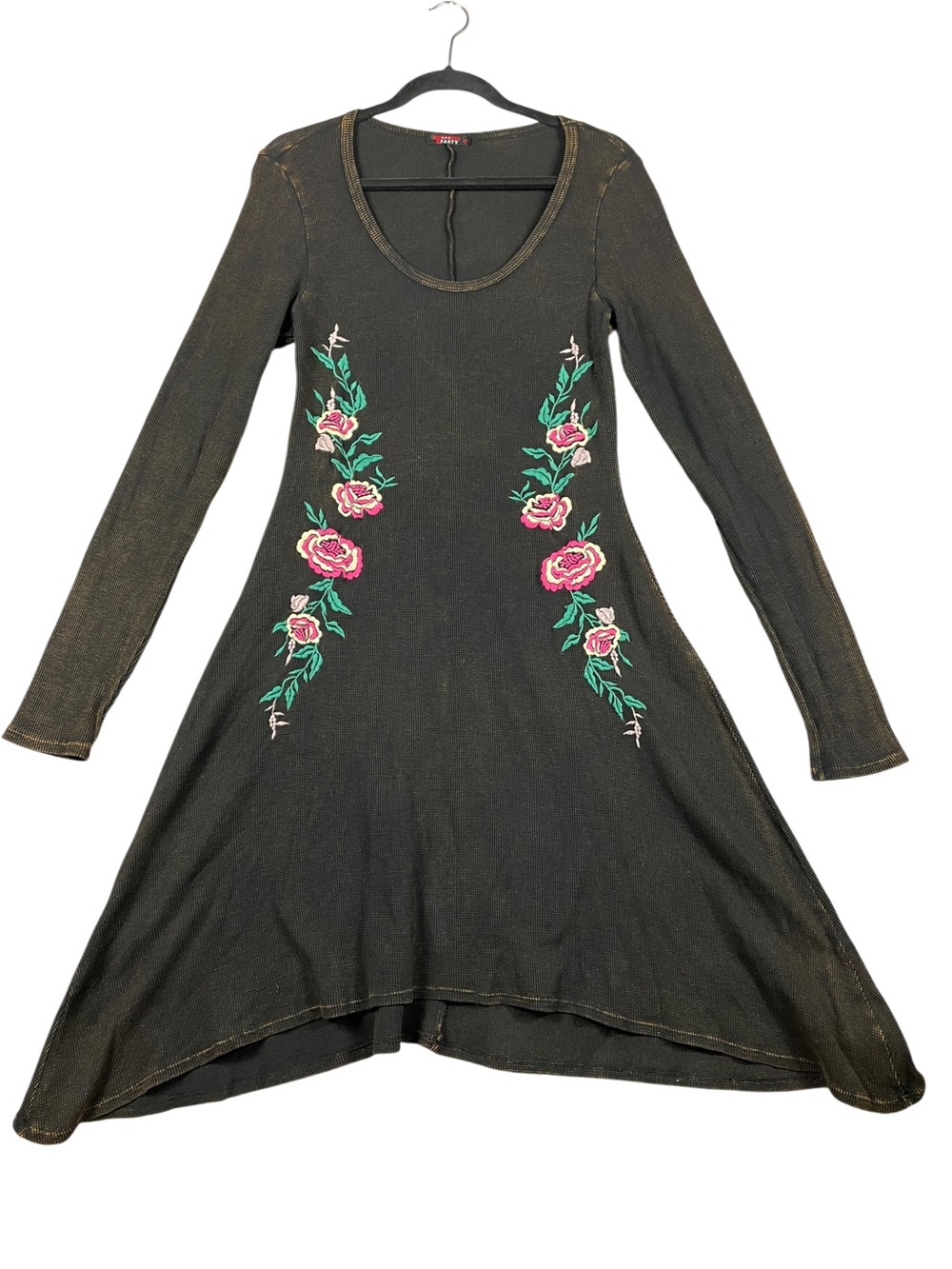 T Party Thermal Mineral Wash Floral Embroidery Edgy Romantic Whimsigoth Dress M
